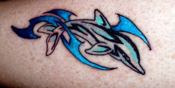 Dolphin tattoos act amazing on any of the body part.